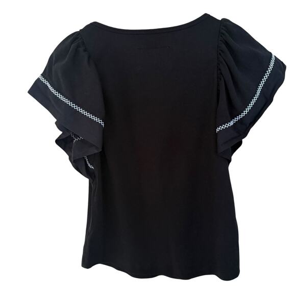 Maeve by Anthroplogie Black Women's Blouse with Ruffle Sleeves Size Medium - Picture 2 of 4